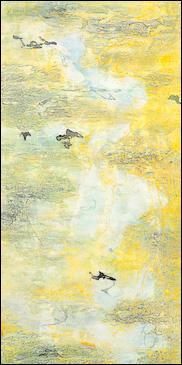 Psalm 63 is an ink, oil & acrylic painting by Julie Quinn from the Art + Psalms Exhibit featured at the 2012 Calvin Symposium on Worship. The painting Psalm 63 by Julie Quinn, along with the other art from the exhibit is offered to churches in the Art + Psalms CD Collection. The images are formatted for use as powerpoint, sermon illustrations and bulletin covers. The Art + Psalms CD Collection is available through Eyekons Church Image Bank.